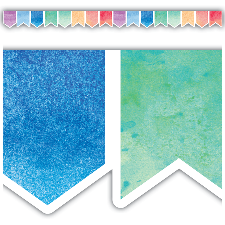 Watercolor Pennants Die-Cut Border Trim-Borders-Tools 4 Teaching-Classroom Decor and More
