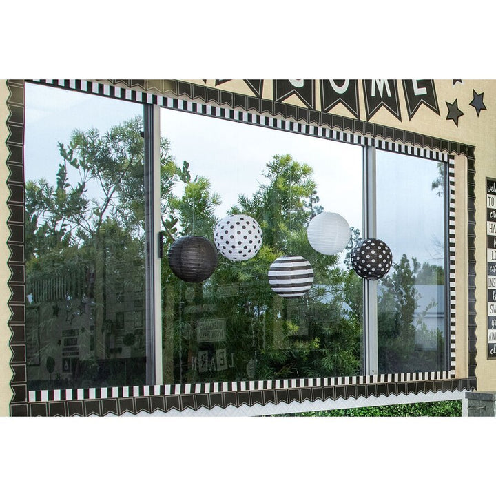 Black & White 8" Hanging Paper Lanterns-Lanterns-Tools 4 Teaching-Classroom Decor and More