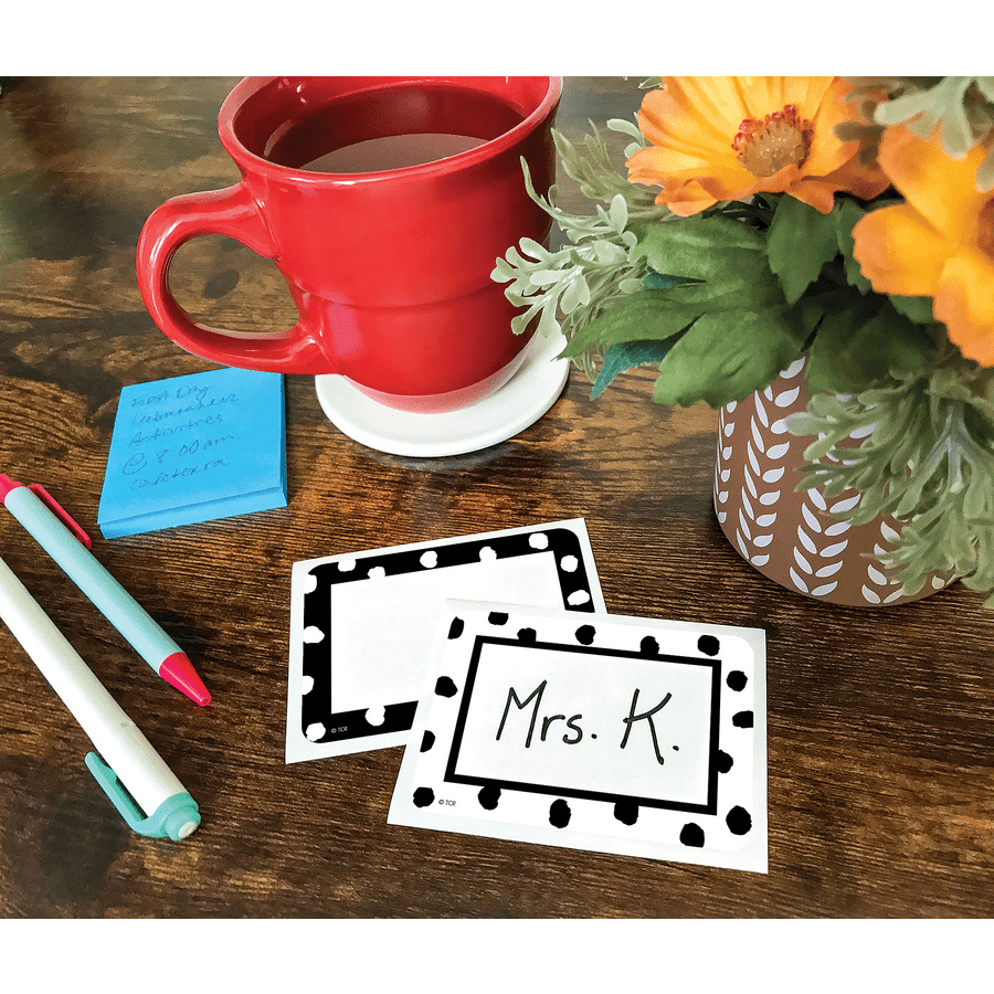Black and White Painted Dots Name Tags/Labels - Multi-Pack-Nameplates &amp; Name Tags-Tools 4 Teaching-Classroom Decor and More