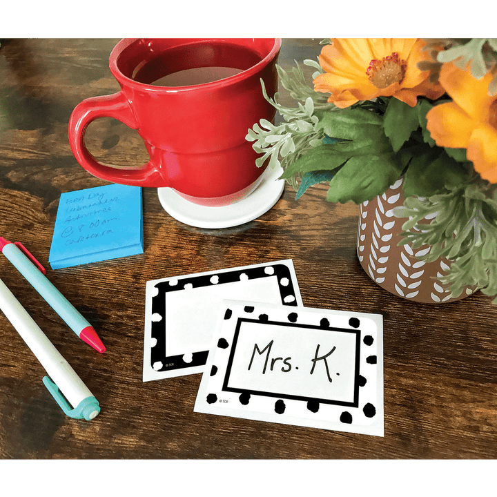 Black and White Painted Dots Name Tags/Labels - Multi-Pack-Nameplates &amp; Name Tags-Tools 4 Teaching-Classroom Decor and More