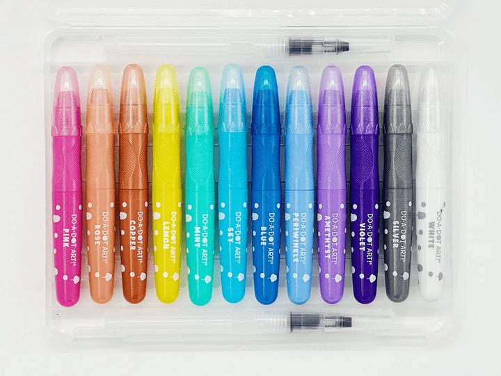 Do-A-Dot Art! Cotton Candy Shimmer Watercolor Crayons Set of 12 | With 2 Refillable water Brushes-Craft Activity-Tools 4 Teaching-Classroom Decor and More