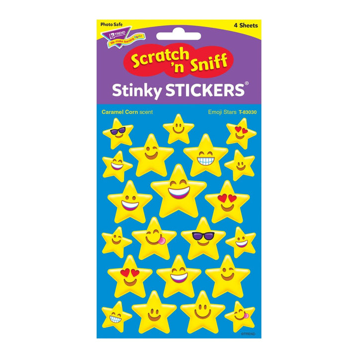 Emoji Stars, Caramel Corn scent Scratch 'n Sniff Stinky Stickers® – Mixed Shapes-Stickers-Tools 4 Teaching-Classroom Decor and More