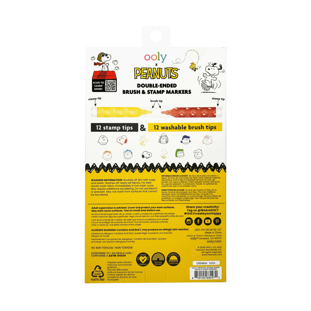 OOLY x Peanuts Double-Ended Brush & Stamp Markers - Set of 12-Art Supplies-Tools 4 Teaching-Classroom Decor and More