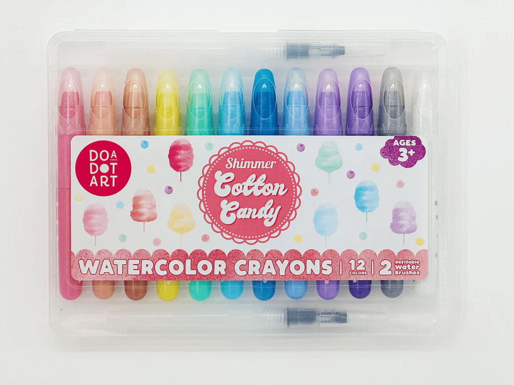 Do-A-Dot Art! Cotton Candy Shimmer Watercolor Crayons Set of 12 | With 2 Refillable water Brushes-Craft Activity-Tools 4 Teaching-Classroom Decor and More