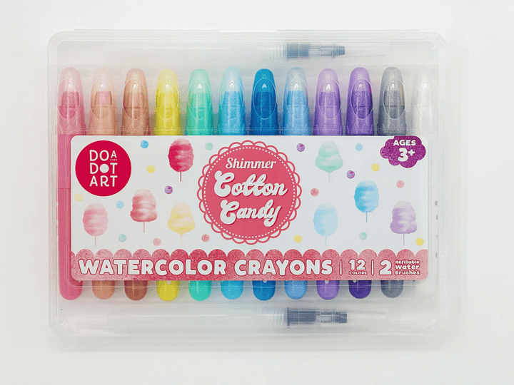 Do-A-Dot Art! Cotton Candy Shimmer Watercolor Crayons Set of 12 | With 2 Refillable water Brushes-Craft Activity-Tools 4 Teaching-Classroom Decor and More