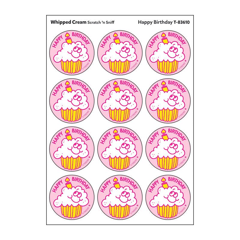Happy Birthday, Whipped Cream scent Retro Scratch 'n Sniff Stinky Stickers®-Stickers-Tools 4 Teaching-Classroom Decor and More
