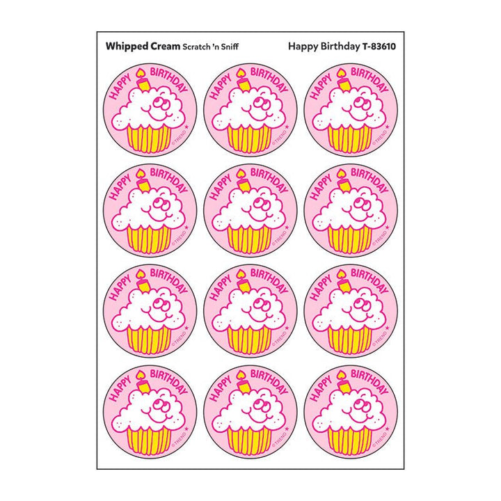 Happy Birthday, Whipped Cream scent Retro Scratch 'n Sniff Stinky Stickers®-Stickers-Tools 4 Teaching-Classroom Decor and More