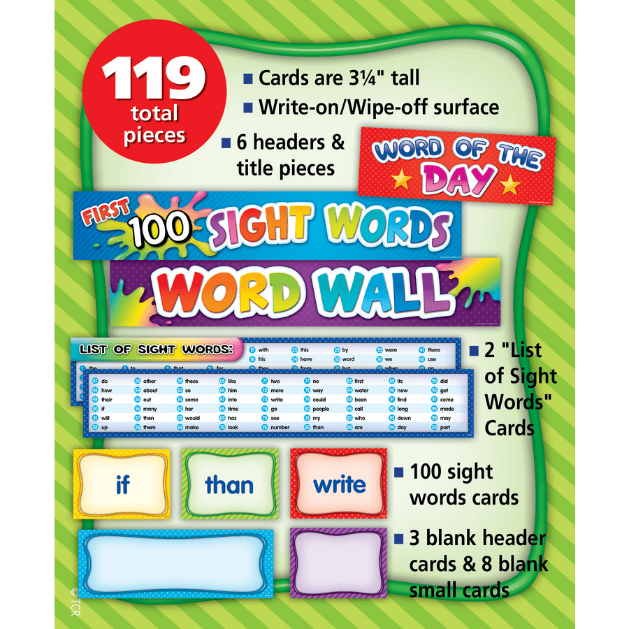 First 100 Sight Words Pocket Chart Cards Pre K-2-Pocket Charts-Tools 4 Teaching-Classroom Decor and More