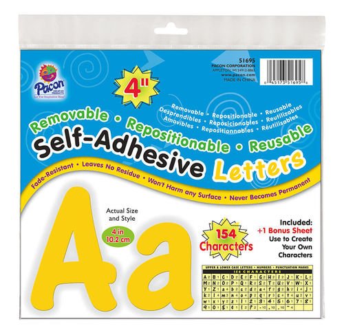 Pacon® Self-Adhesive Letters 4" Yellow, Cheery Font 154 Characters-Letters-Tools 4 Teaching-Classroom Decor and More