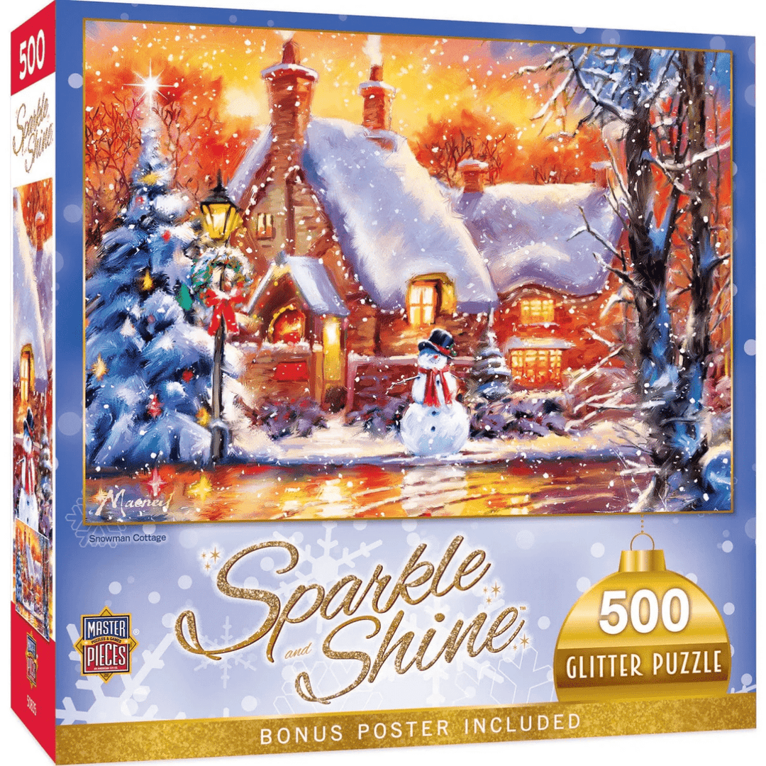 Sparkle & Shine - Snowman Cottage 500 Piece Glitter Jigsaw Puzzle-Puzzles-Tools 4 Teaching-Classroom Decor and More