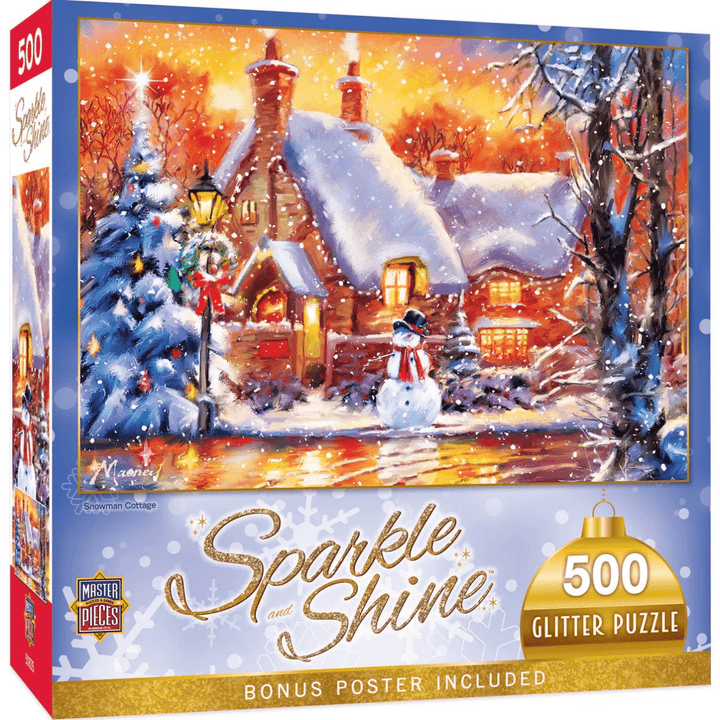 Sparkle & Shine - Snowman Cottage 500 Piece Glitter Jigsaw Puzzle-Puzzles-Tools 4 Teaching-Classroom Decor and More