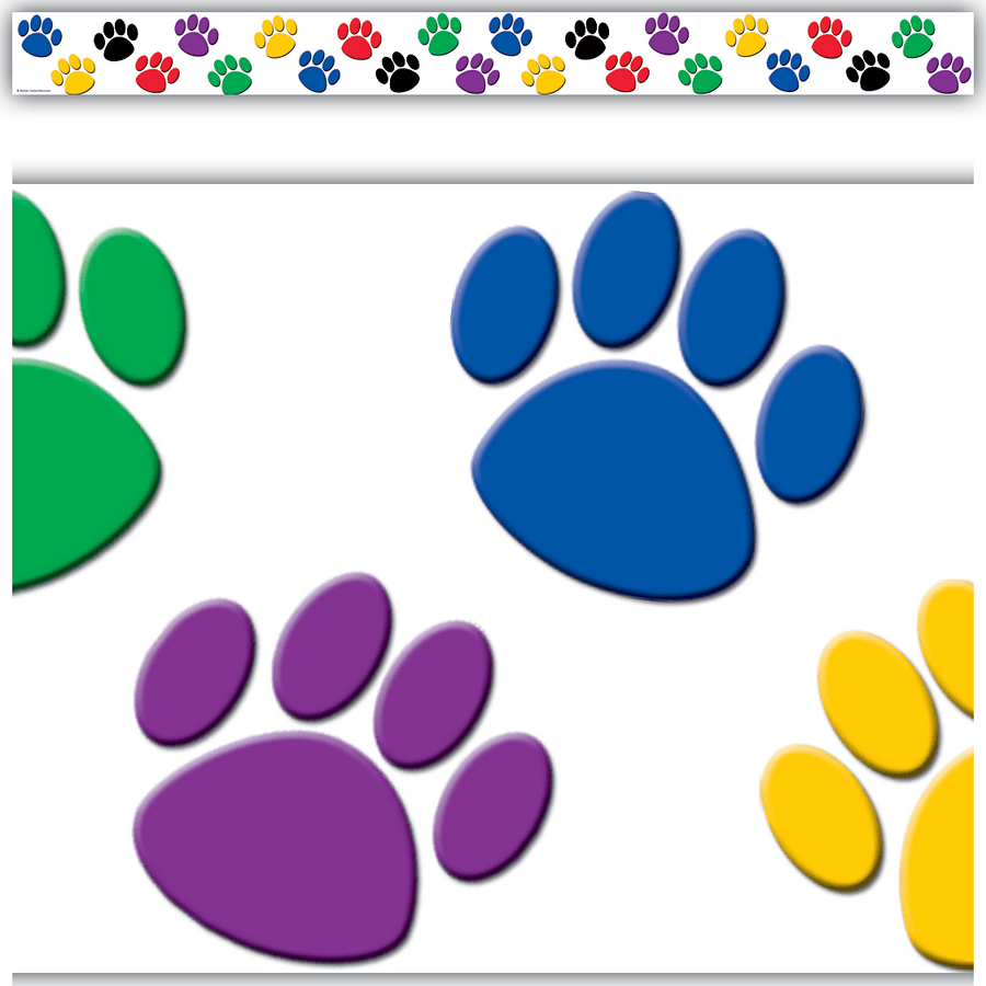 *Colorful Paw Prints Straight Border Trim-Borders-Tools 4 Teaching-Classroom Decor and More