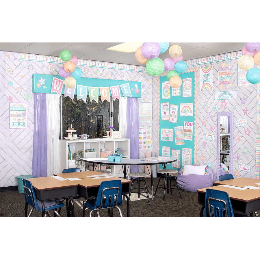 Pastel Pop Pennants Welcome Bulletin Board-Bulletin Board Sets-Tools 4 Teaching-Classroom Decor and More