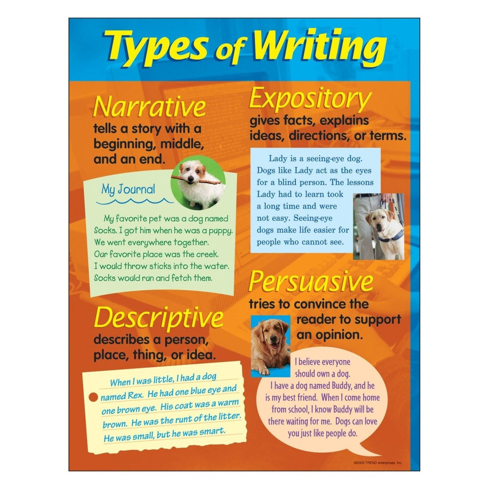 Types of Writing Learning Chart-Charts-Tools 4 Teaching-Classroom Decor and More