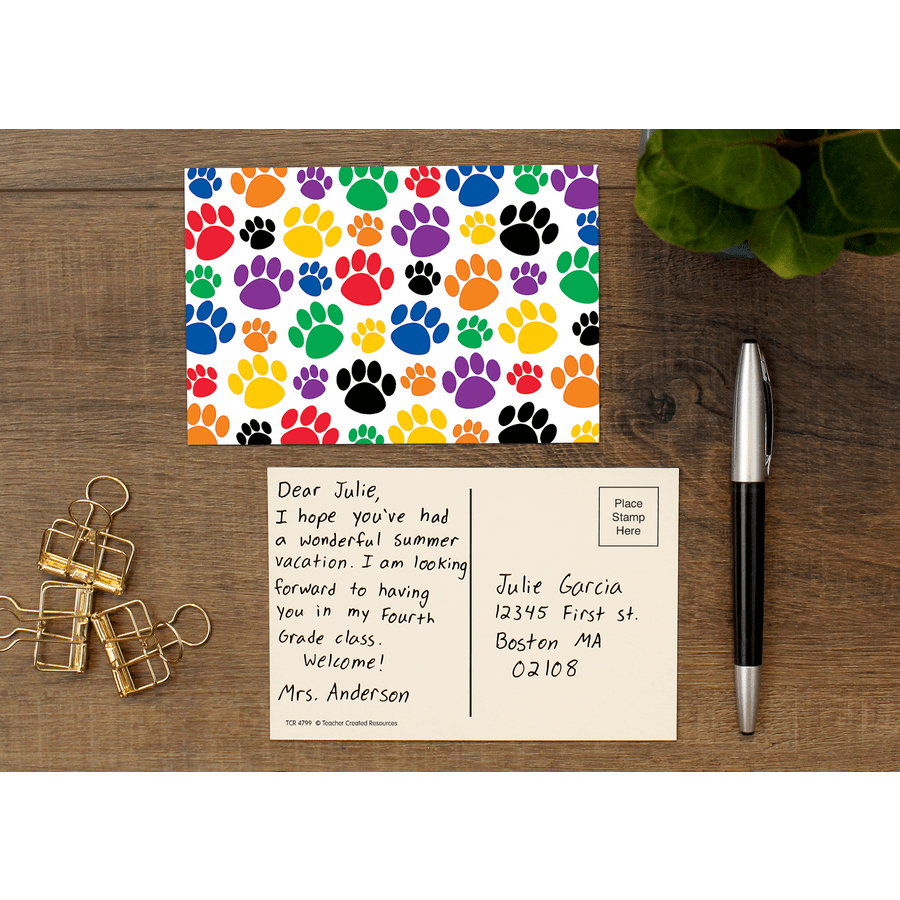 Colorful Paw Prints Postcards-Postcards-Tools 4 Teaching-Classroom Decor and More