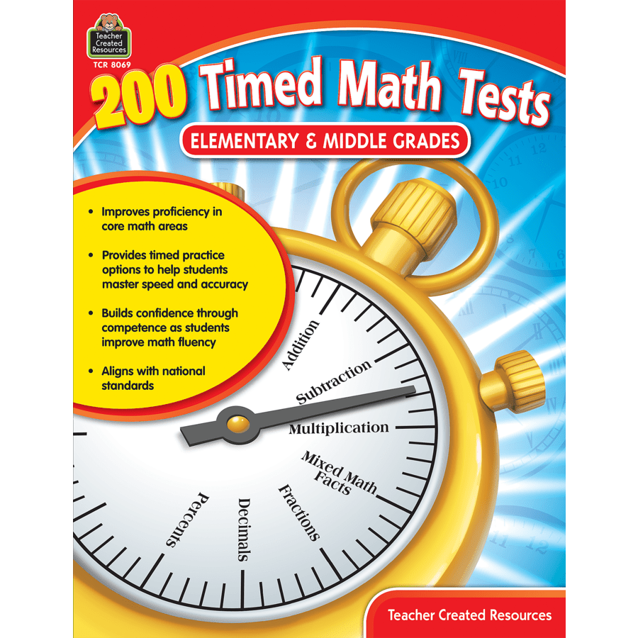 200 Timed Math Tests: Elementary & Middle Grades-Math Books-Tools 4 Teaching-Classroom Decor and More