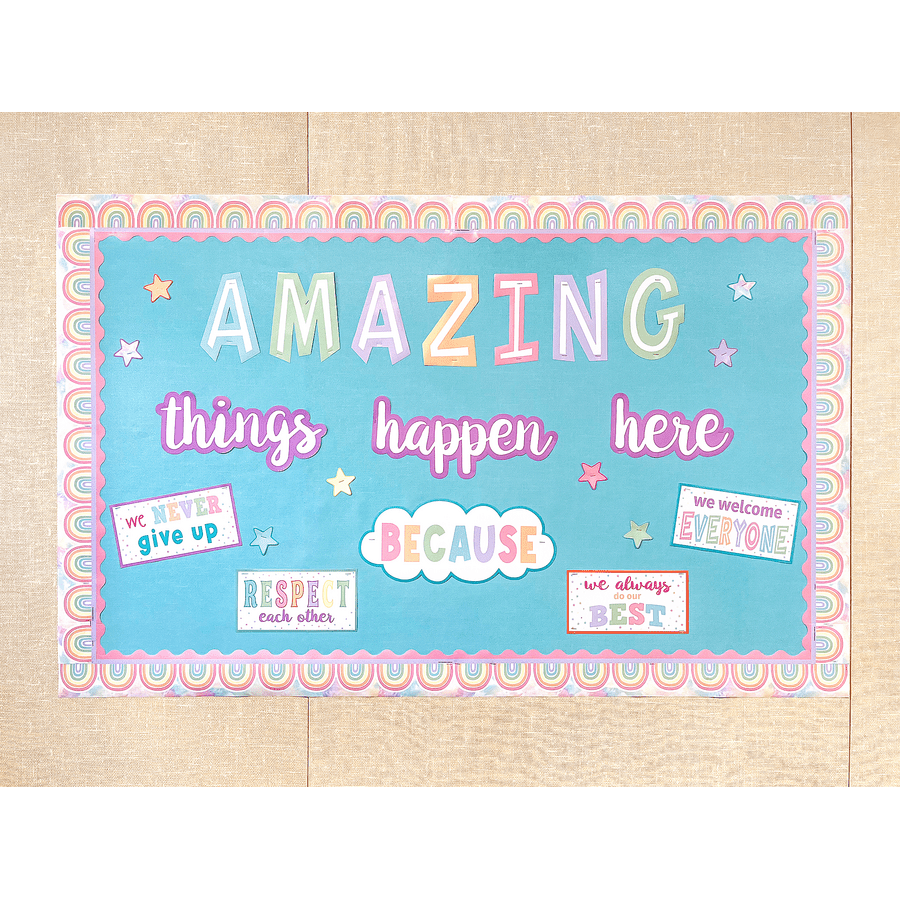 Pastel Pop Amazing Things Happen Here Bulletin Board-Bulletin Board Sets-Tools 4 Teaching-Classroom Decor and More