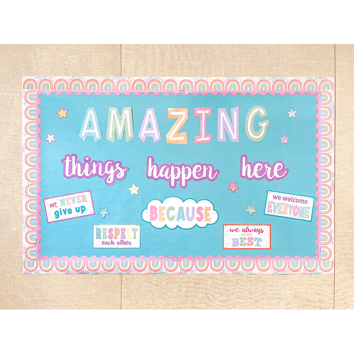 Pastel Pop Amazing Things Happen Here Bulletin Board-Bulletin Board Sets-Tools 4 Teaching-Classroom Decor and More