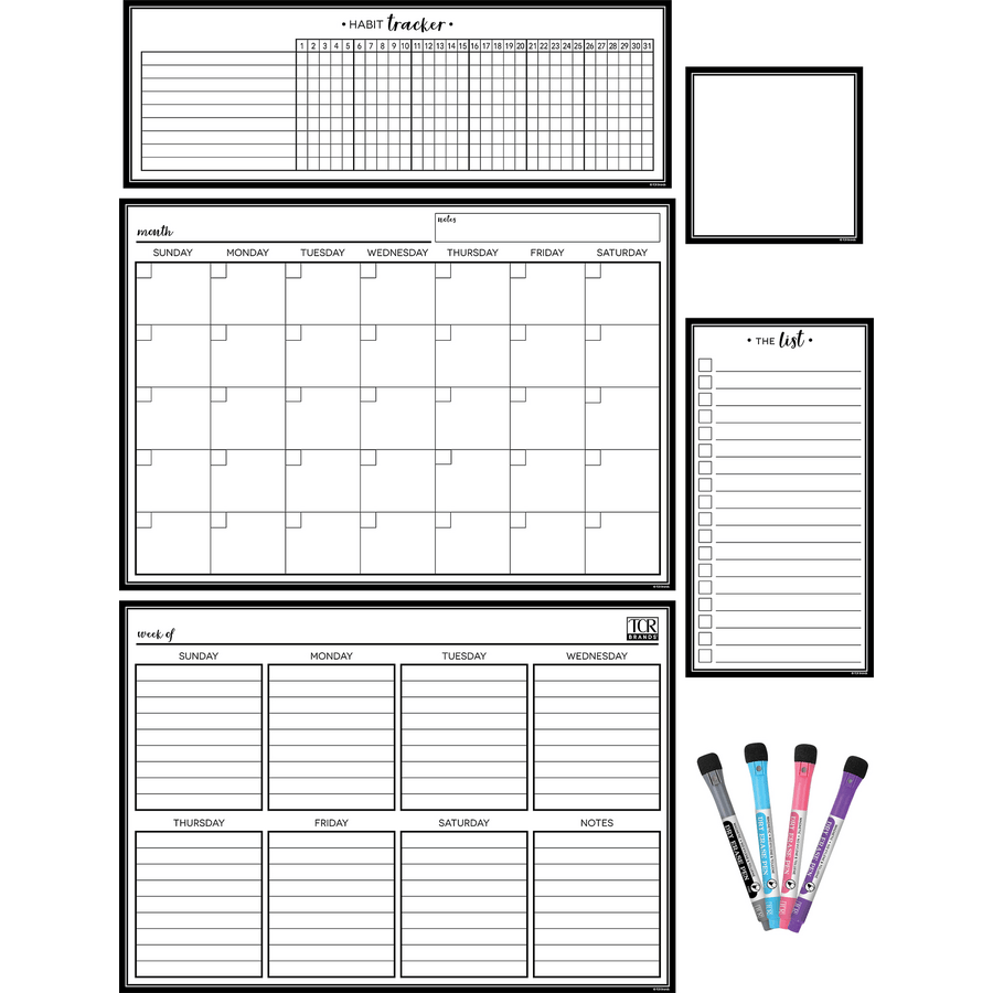 Black & White Dry-Erase Magnetic Calendar Set-Dry Erase-Tools 4 Teaching-Classroom Decor and More