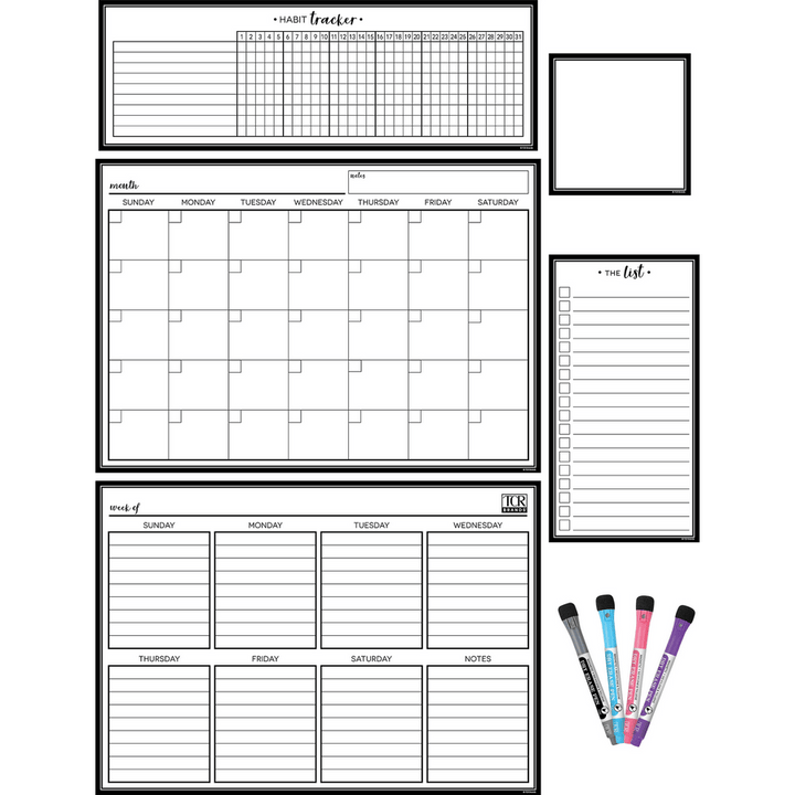Black & White Dry-Erase Magnetic Calendar Set-Dry Erase-Tools 4 Teaching-Classroom Decor and More