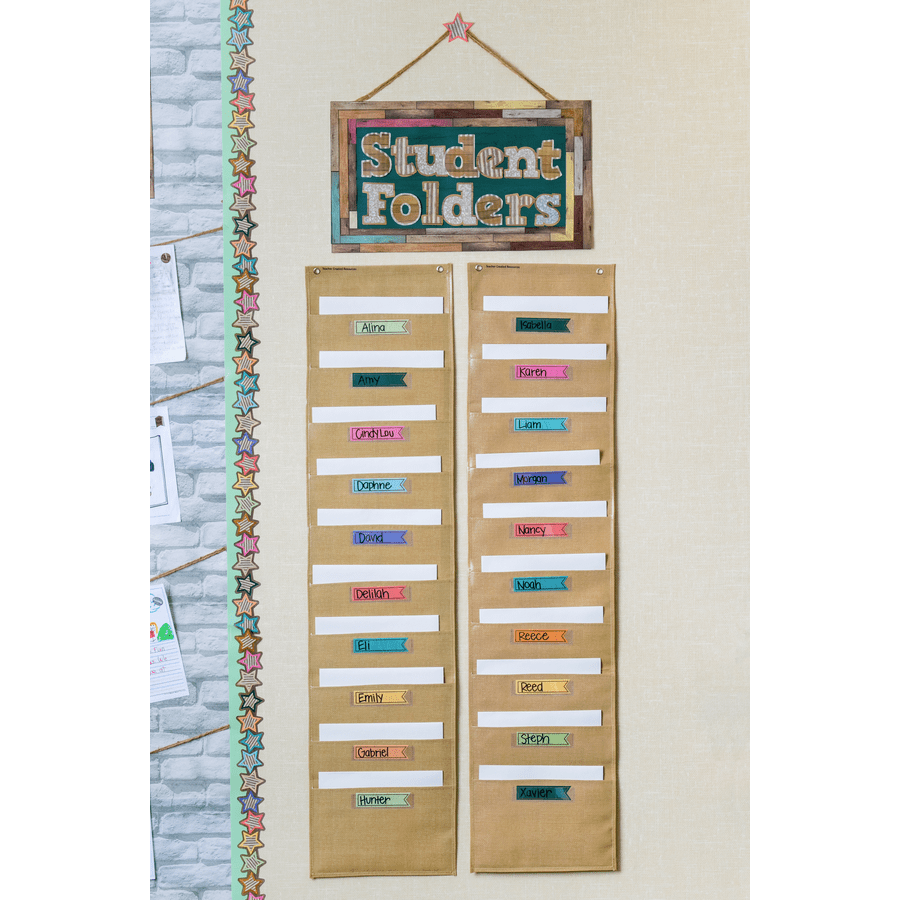 Burlap 10 Pocket File Storage Pocket Chart-Pocket Charts-Tools 4 Teaching-Classroom Decor and More