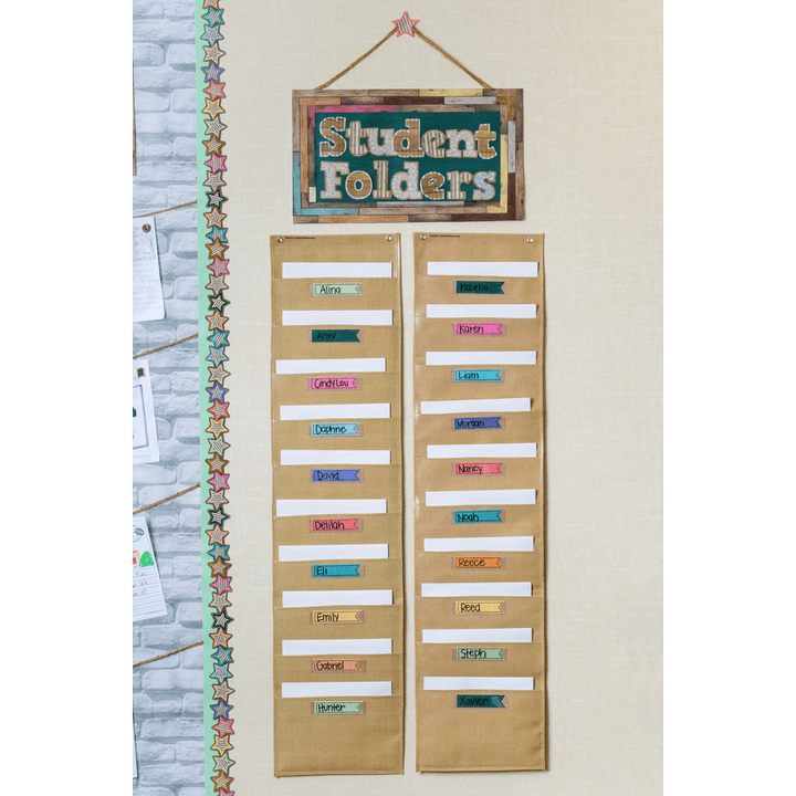 Burlap 10 Pocket File Storage Pocket Chart-Pocket Charts-Tools 4 Teaching-Classroom Decor and More