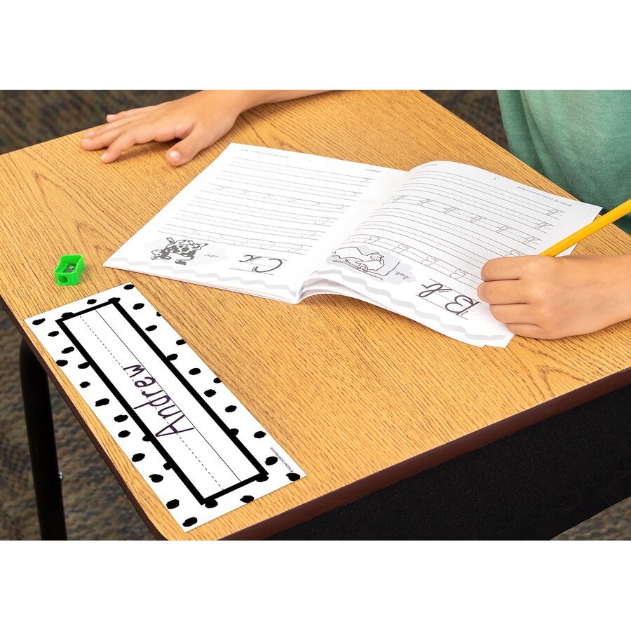 Black Painted Dots on White Flat Nameplates-Nameplates & Name Tags-Tools 4 Teaching-Classroom Decor and More