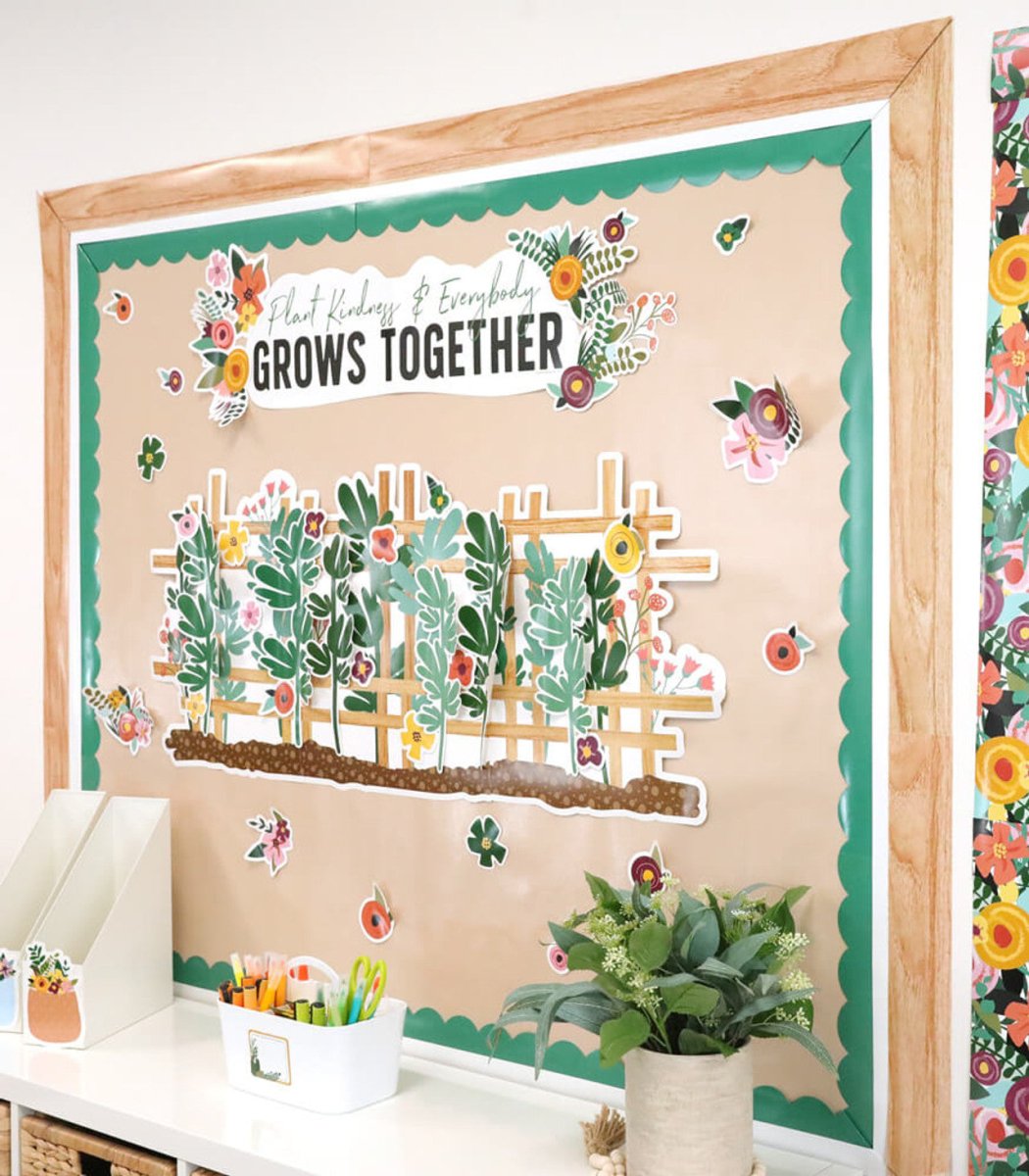 Grow Together Light Wood Grain Straight Bulletin Board Borders - Tools 4 Teaching