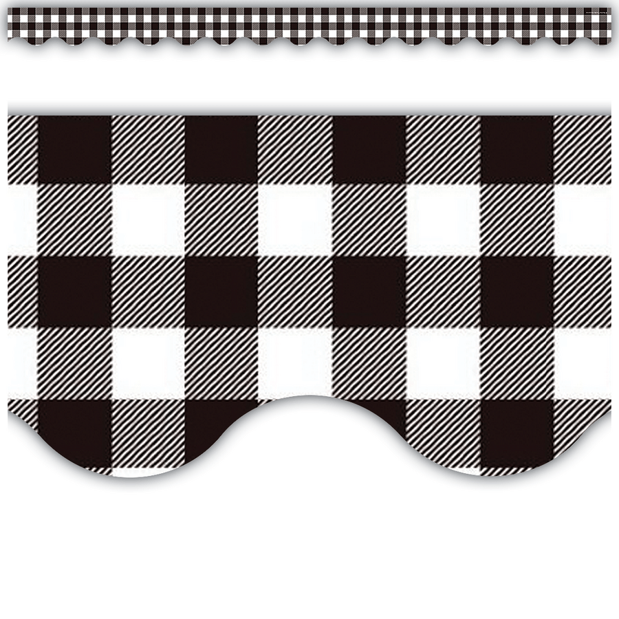 Black and White Gingham Scalloped Border Trim-Borders-Tools 4 Teaching-Classroom Decor and More