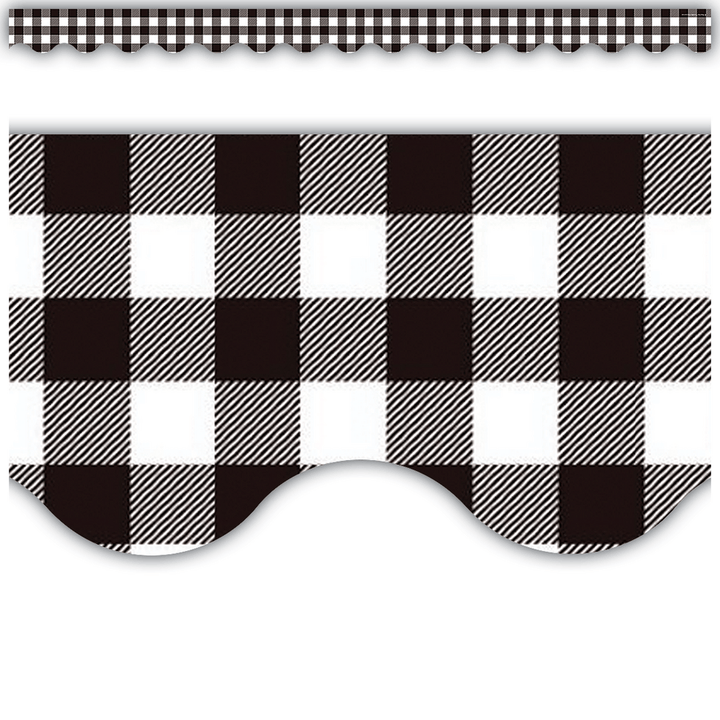 Black and White Gingham Scalloped Border Trim-Borders-Tools 4 Teaching-Classroom Decor and More