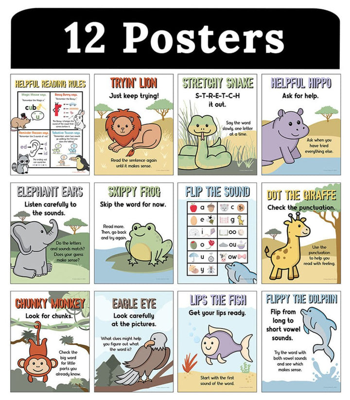Mini Posters: Decoding Strategies Poster Set Grade K-5-Posters-Tools 4 Teaching-Classroom Decor and More