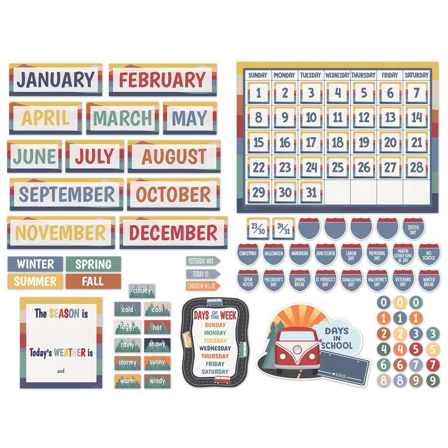 Moving Mountains Road Trip Calendar Bulletin Board-Bulletin Board Sets-Tools 4 Teaching-Classroom Decor and More