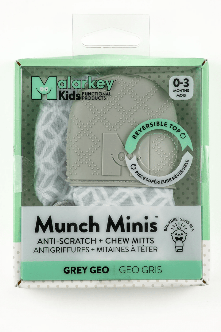 Munch Minis - Teething & Anti-scratch mitts - Grey Geo-Baby & Toddler-Tools 4 Teaching-Classroom Decor and More