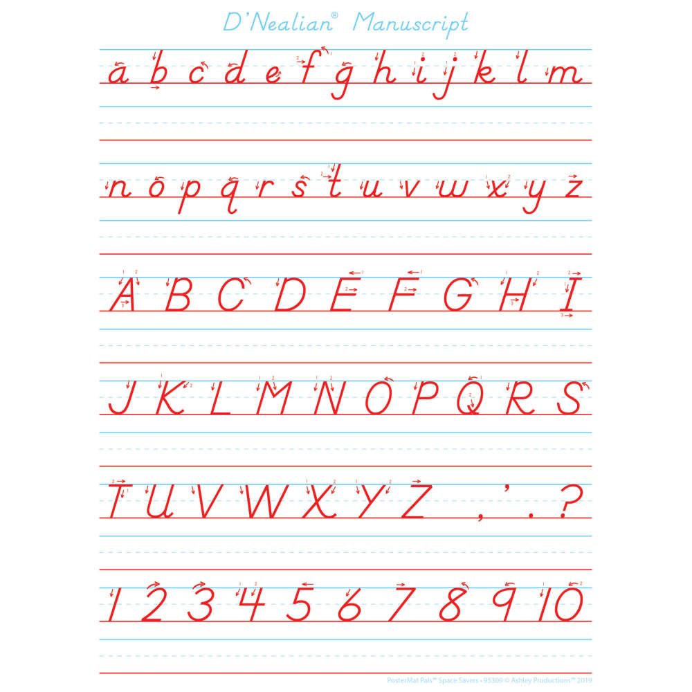 *D'Nealian Manuscript Handwriting, Space Savers, PosterMat Pals®, 13" X 9.5" Smart Poly®, Single Sided-Dry Erase-Tools 4 Teaching-Classroom Decor and More