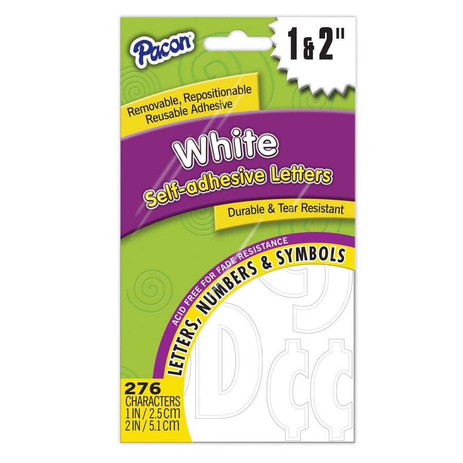 Pacon® Self-Adhesive Letters 1" & 2" White, Classic Font 276 Characters-Letters-Tools 4 Teaching-Classroom Decor and More