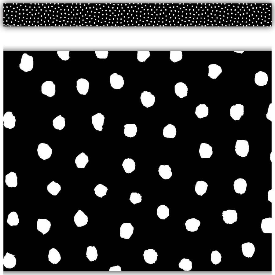White Painted Dots on Black Straight Border Trim-Borders-Tools 4 Teaching-Classroom Decor and More