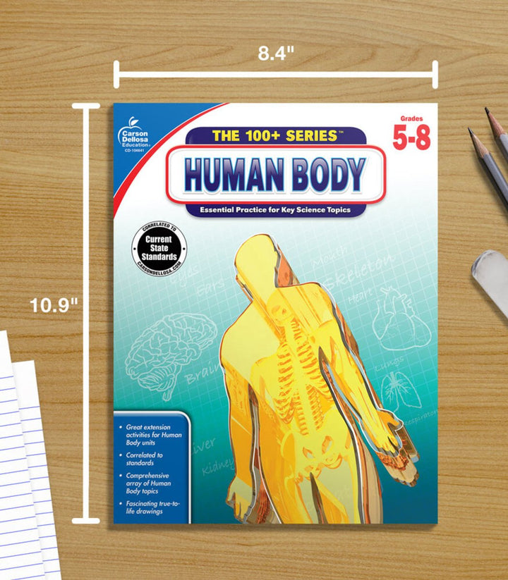 The 100+ Series™: Human Body Workbook Grade 5-8 (Paperback)-Science & STEM-Tools 4 Teaching-Classroom Decor and More