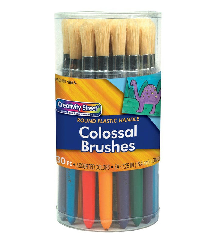 Creativity Street® Colossal Brushes Round 7-1/4" Long Round, Assorted Colors 30 Brushes-Art Supplies-Tools 4 Teaching-Classroom Decor and More