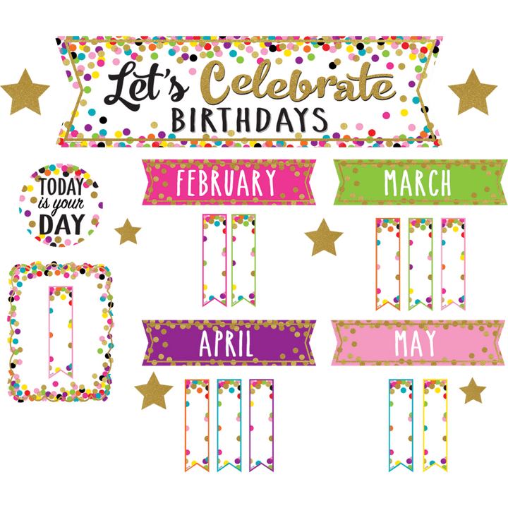 Confetti Let's Celebrate Birthdays Mini Bulletin Board-Birthday-Tools 4 Teaching-Classroom Decor and More