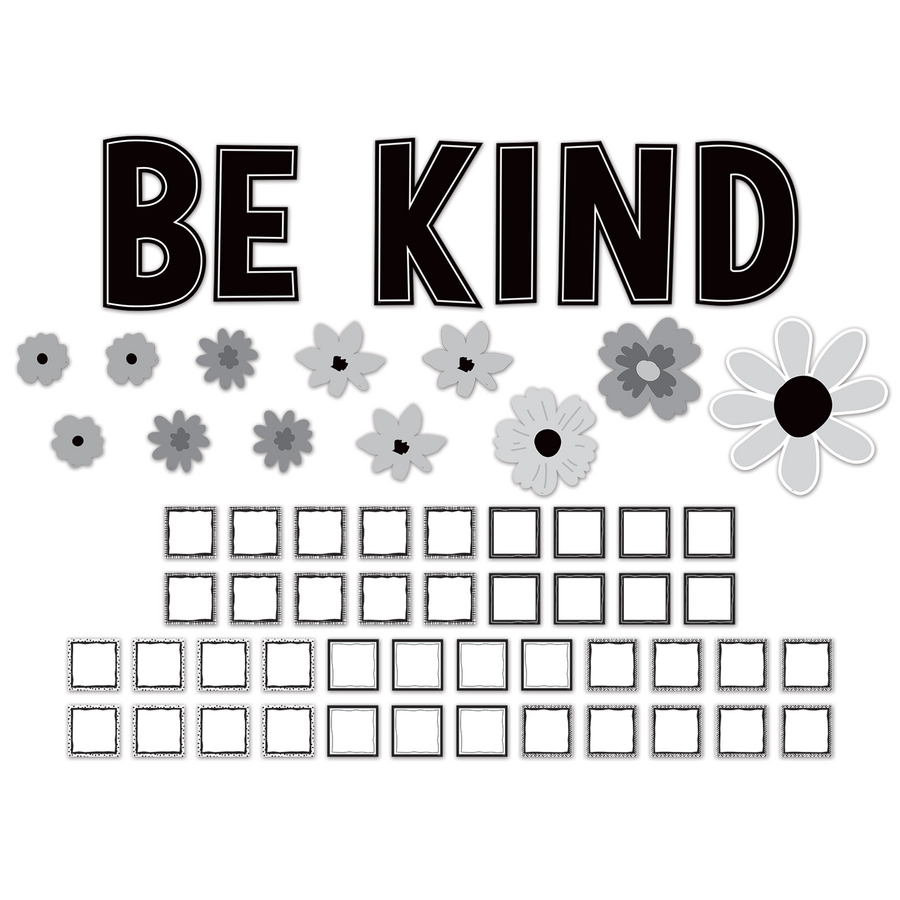 Black and White Floral Be Kind Bulletin Board-Bulletin Board Sets-Tools 4 Teaching-Classroom Decor and More