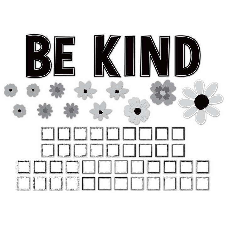 Black and White Floral Be Kind Bulletin Board-Bulletin Board Sets-Tools 4 Teaching-Classroom Decor and More