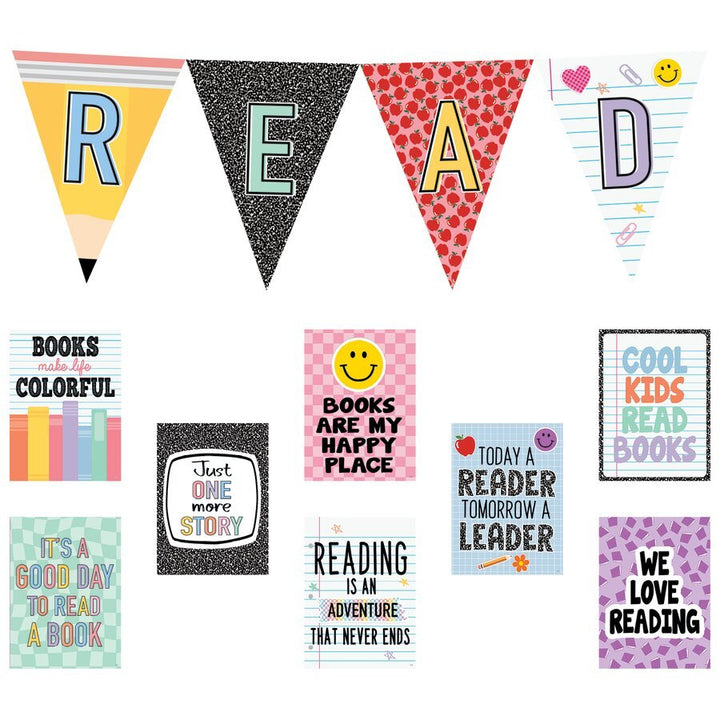 Cool for School Read Pennants Bulletin Board-Bulletin Board Sets-Tools 4 Teaching-Classroom Decor and More