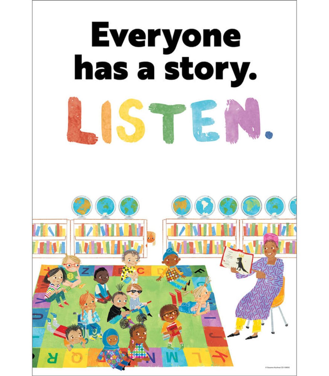 All Are Welcome: Everyone Has A Story. Listen Poster-Posters-Tools 4 Teaching-Classroom Decor and More