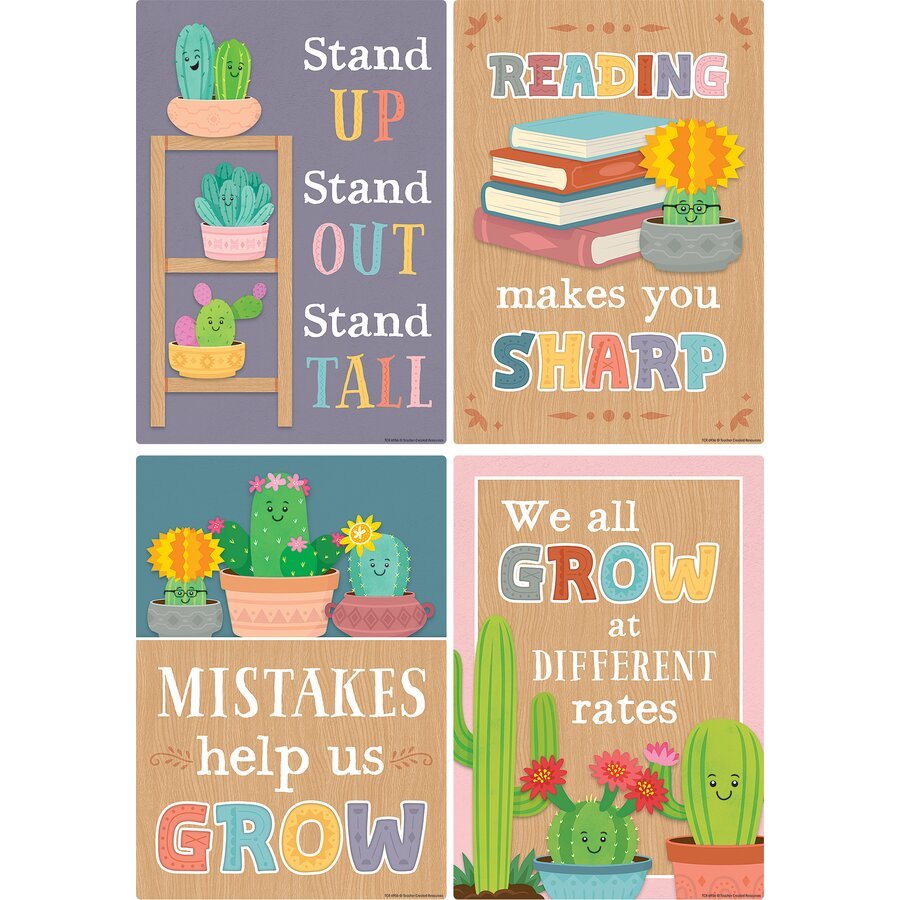 Happy Cactus Crew Positive Sayings Small Poster Pack-Posters-Tools 4 Teaching-Classroom Decor and More