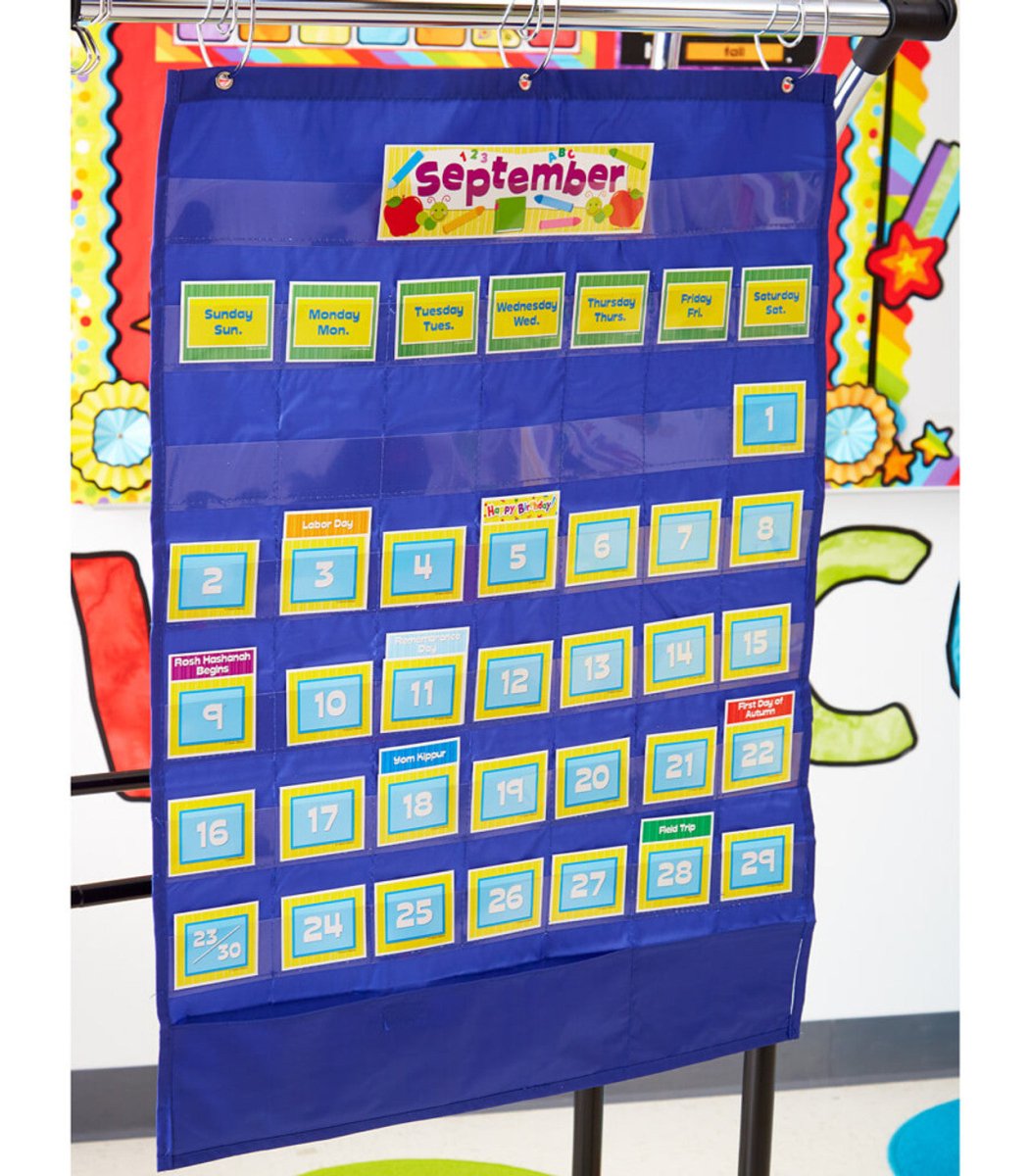 Blue Deluxe Calendar Pocket Chart-Pocket Charts-Tools 4 Teaching-Classroom Decor and More
