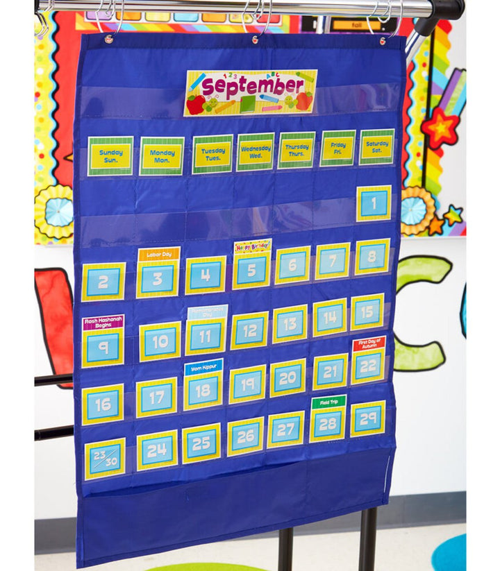 Blue Deluxe Calendar Pocket Chart-Pocket Charts-Tools 4 Teaching-Classroom Decor and More