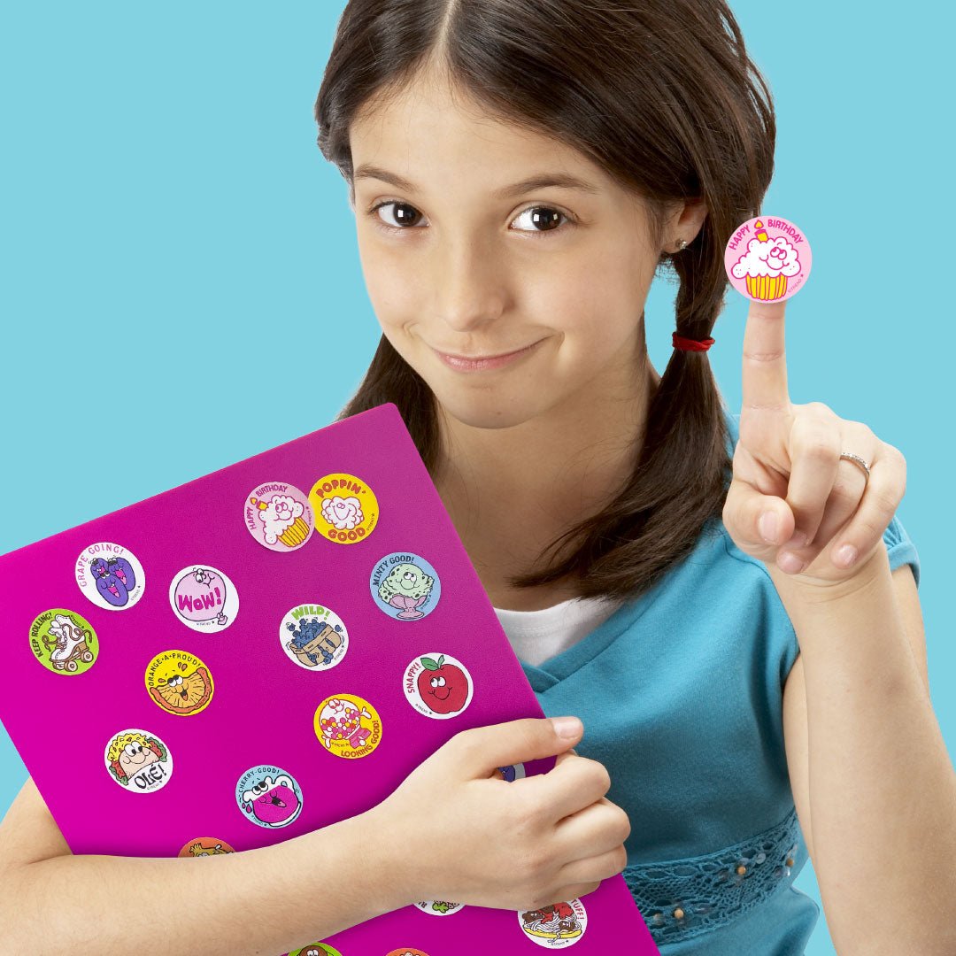 Happy Birthday, Whipped Cream scent Retro Scratch 'n Sniff Stinky Stickers®-Stickers-Tools 4 Teaching-Classroom Decor and More