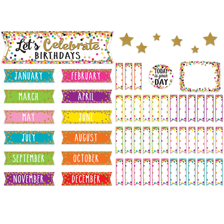 Confetti Let's Celebrate Birthdays Mini Bulletin Board-Birthday-Tools 4 Teaching-Classroom Decor and More