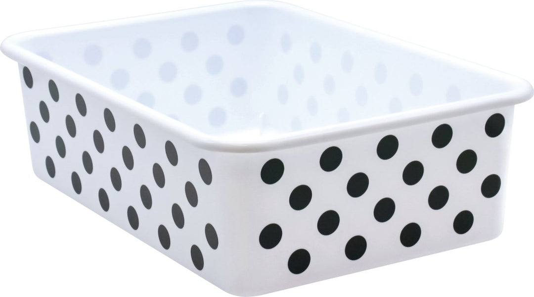 *Large Plastic Storage Bin: Patterned Black Polka Dots on White-Organization-Tools 4 Teaching-Classroom Decor and More