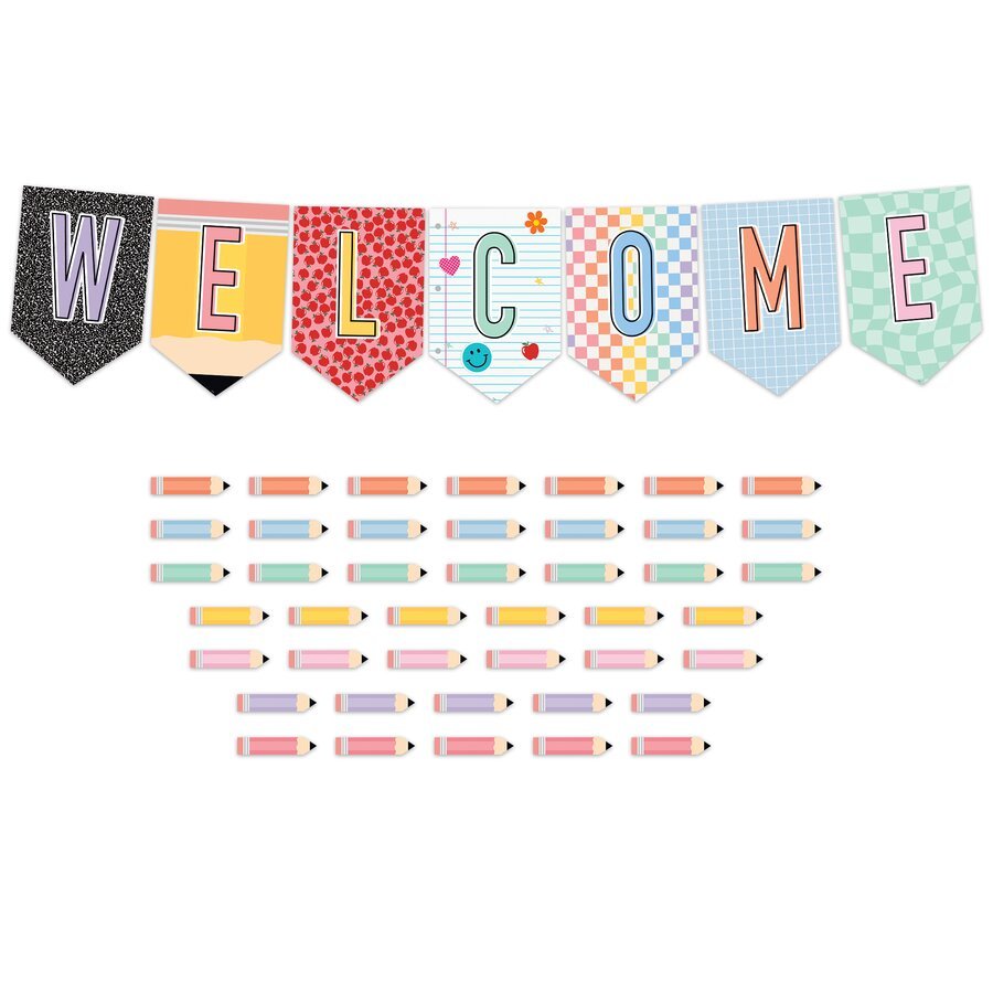 Cool for School Pennants Welcome Bulletin Board-Bulletin Board Sets-Tools 4 Teaching-Classroom Decor and More